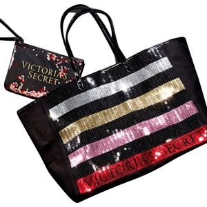 Victoria's Secret Sequin striped tote and wristlet